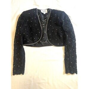 VTG Susan Rose Black Lace Bolero Blazer S  80s 90s  Rhinestone Romantic Goth Y2K